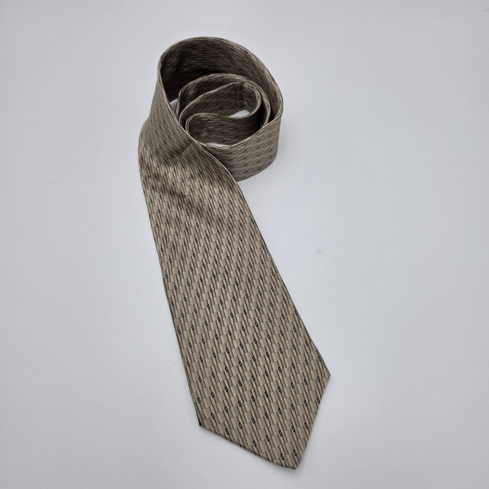 Stafford Executive Men's Brown Geometric 100% Silk Tie Made In Italy Necktie